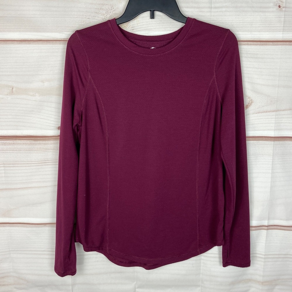 Avia Top Womens Small Purple Pleated Back Athletic Crew Neck Long Sleeve Solid
